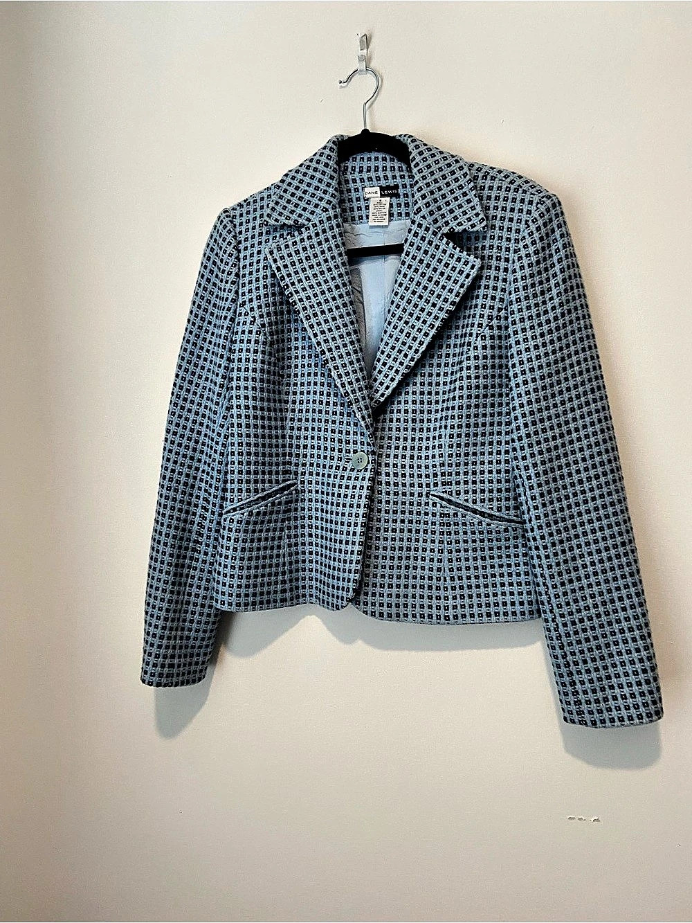 Diane Lewis Textured Geometric Blazer in Blue & Black Size Small Like New